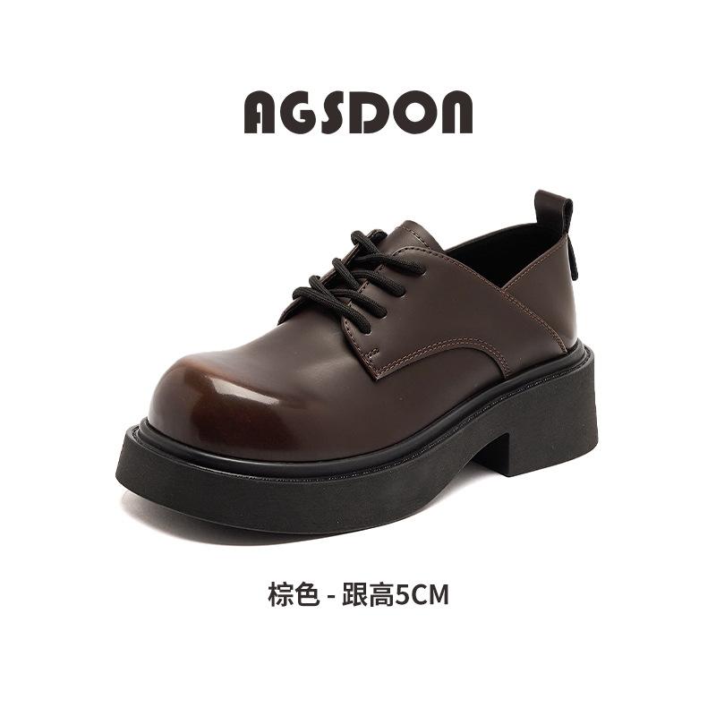 Augustine loafers women's 2025 new summer retro British style brown platform big head black small leather shoes