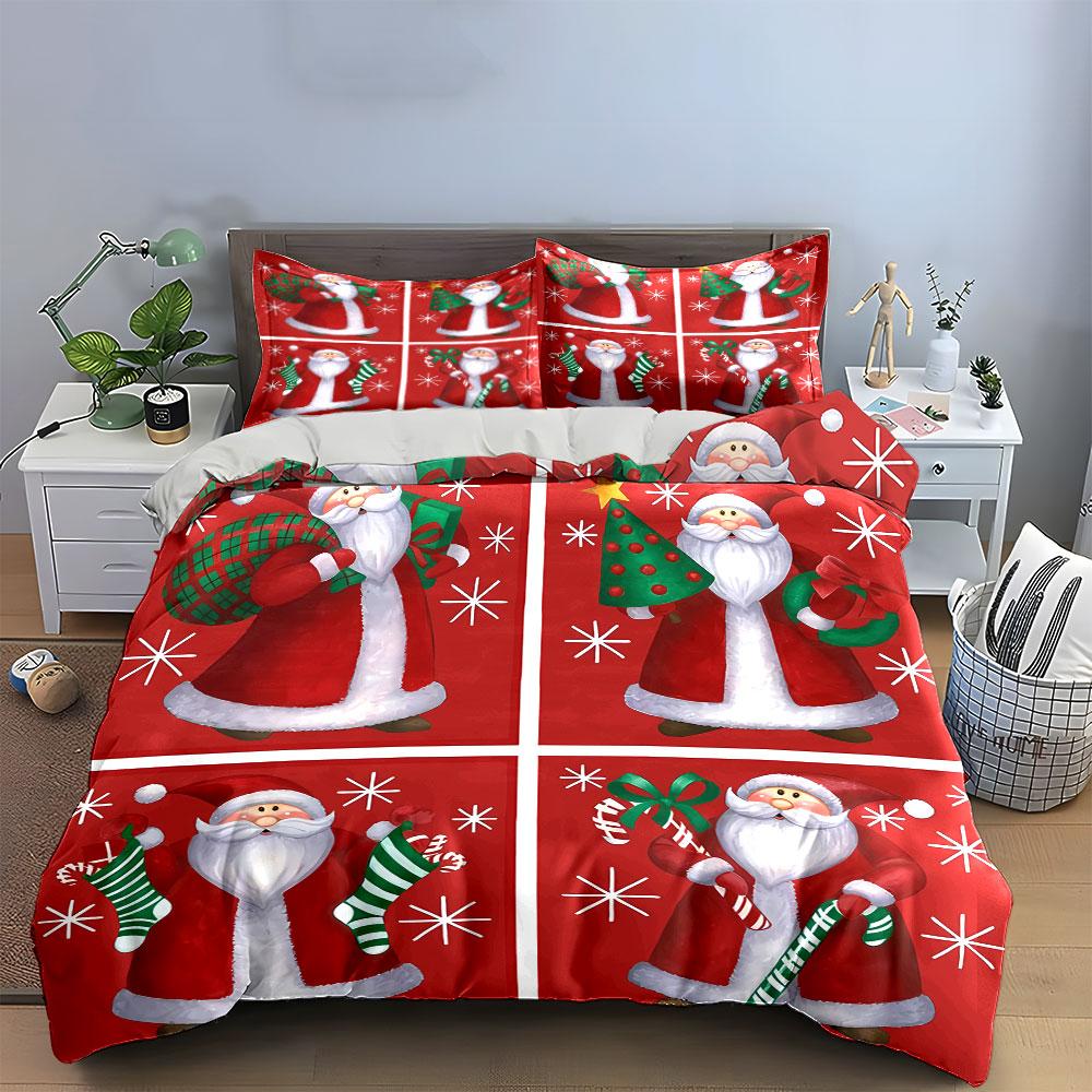 Santa Claus Christmas Set Bedding Duvet Cover Set Duvet Cover Pillowcases (1*Duvet Cover 2*Pillowcases, Without Duvet Insert)