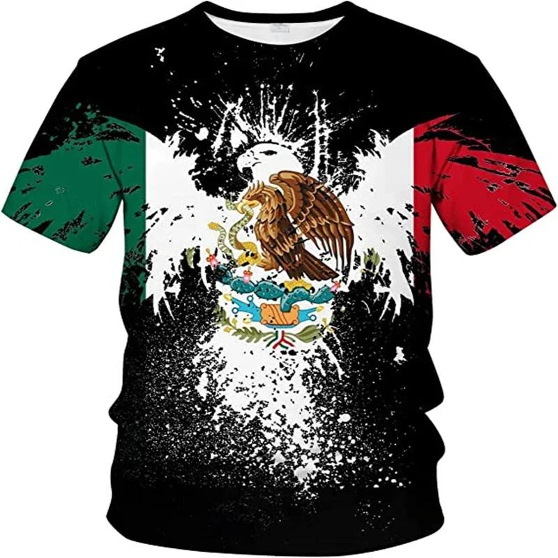 3D Printed Mexican Flag and Emblem Pattern T-shirt Summer Fashion Casual Short Sleeve Top Personalized Trendy O-neck Street Wear