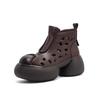 Spring New Round Toe Hollow Out Fashion Thick Sole Boots Height Increasing Vintage Casual Women Shoes