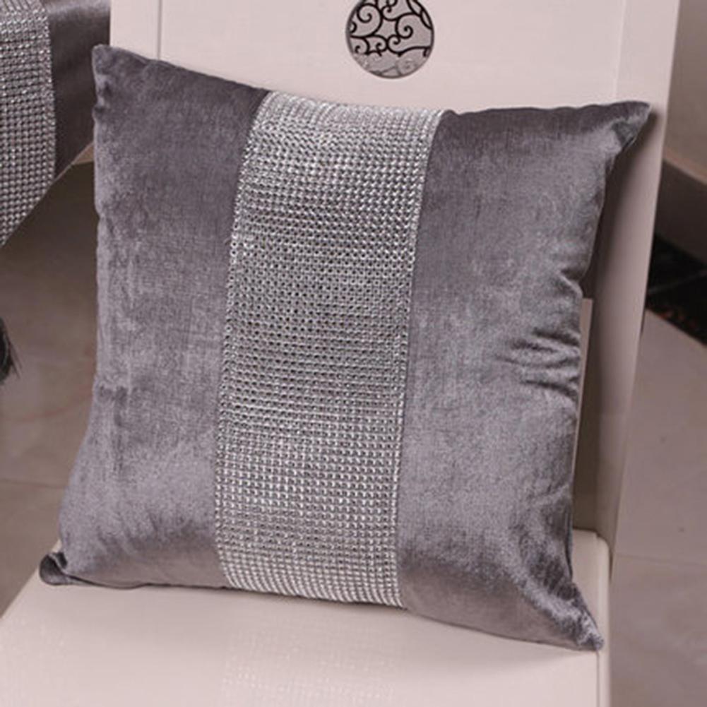Stylish Graceful Velvet Throw Pillow with Diamond Chain Soft Sofa Cushion Decoration Modern Pillowcase