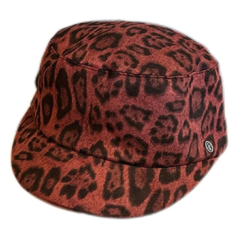Winter Autumn Soft Stretchable Leopard Pattern Beret Cap Breathable Faux Suedes Unisex Fashion Headwear