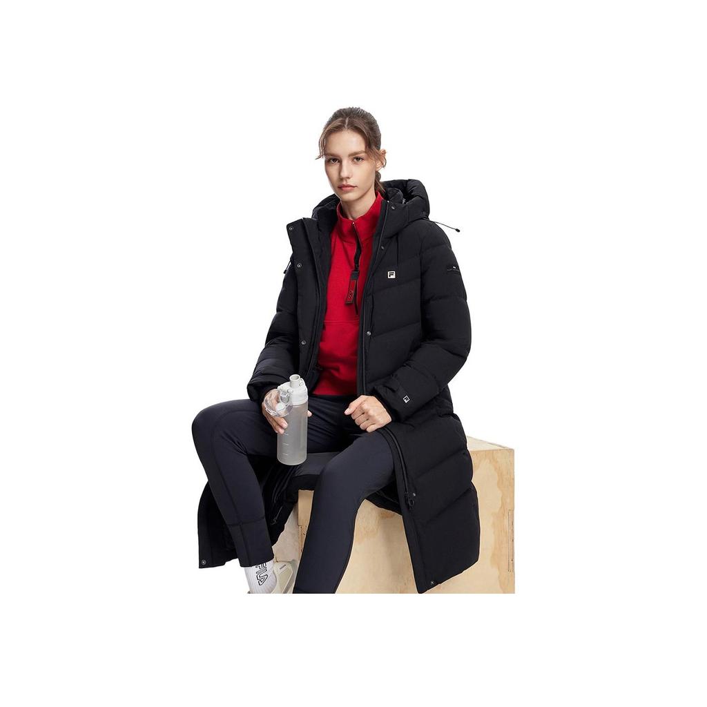 Fila 2023 Winter New Long Down Jacket Basic Fitness Sports Hoodie Women Outerwear Black A11W341909FBK