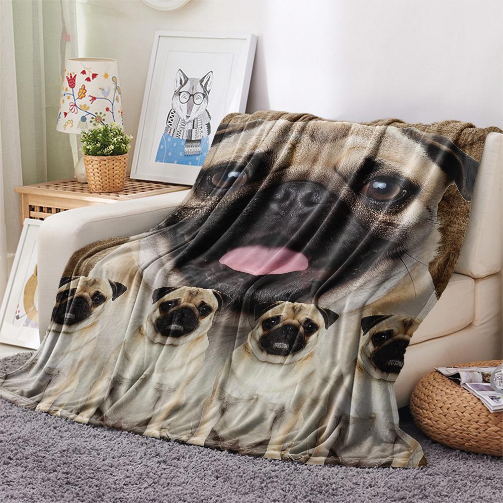 1Pc Bulldog Print Flannel Blanket, High Quality Comfortable for All Seasons, Home Decor, Warmth and Comfort, Perfect for Gifts