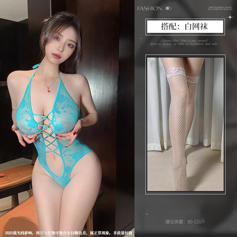Neck onesie sexy free lace perspective waist tight lingerie women's temptation empty love