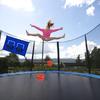 Trampoline Basketballkurv-tilbehør Innendørs Utendørs Trampoline Dobbel Kurvring med 4 Baller Pumpe Trampoline Basketballmål Spilltilbehør
