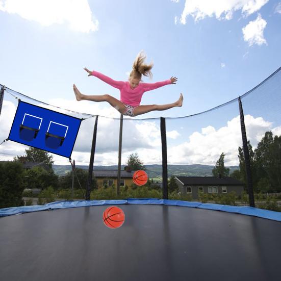 Trampoline Basketballkurv-tilbehør Innendørs Utendørs Trampoline Dobbel Kurvring med 4 Baller Pumpe Trampoline Basketballmål Spilltilbehør
