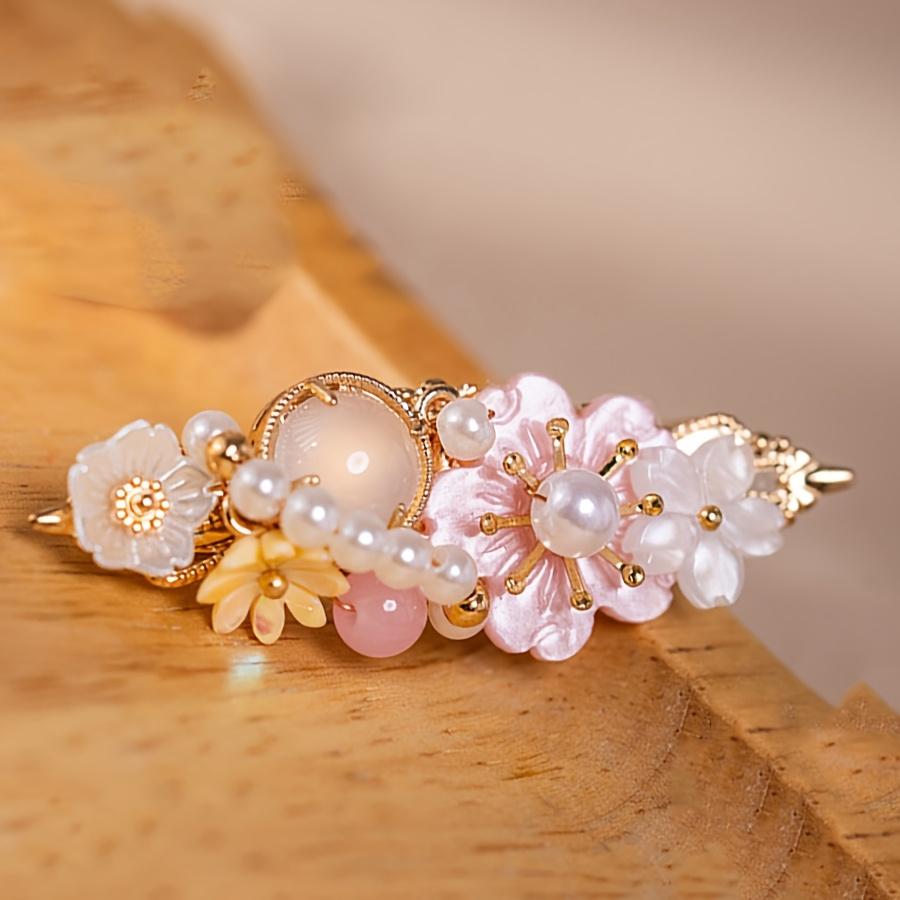 1PC National Style Elegant Pink Flower Pearl Fashion Temperament High Sense Fashion Hair Decoration