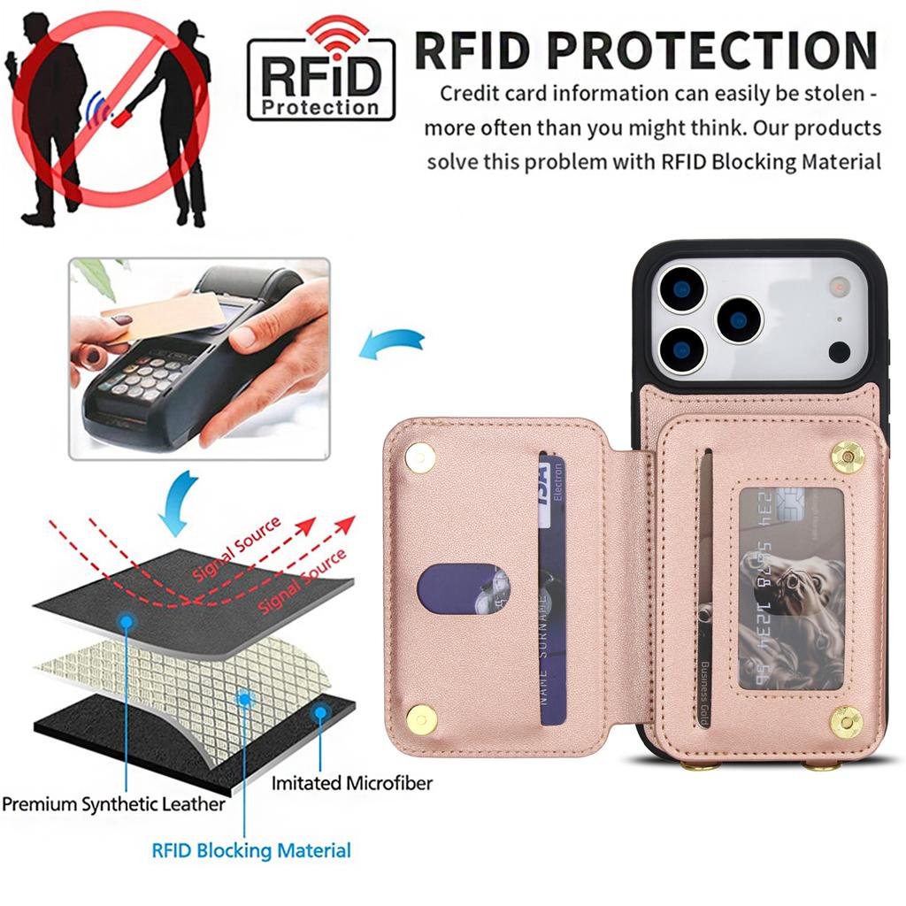 Crossbody Card Slots Zipper Leather Wallet Phone Case for IPhone 17E 16E 17 16 15 14 Plus 13 12 11 Pro Max Protection Cover