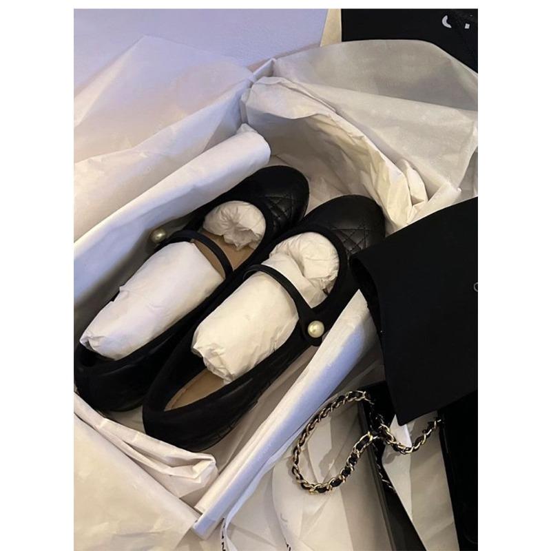 Sheepskin~ Rhombus Pearl Leather Shoes with Light Mouth Versatile Single Shoes Women's Flat Black Mary Jane Shoes