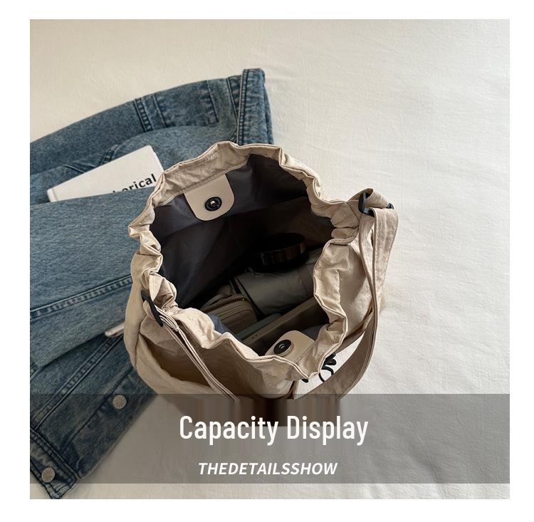 Large Waterproof Nylon Drawstring Shoulder Bucket Bag for Travel & Casual Use