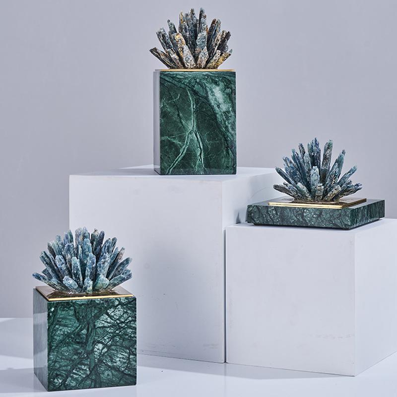Agate Stone Transparent Crystal Crafts Sculpture Gold-plated Crystal Marble Ornaments Living Room Furnishings Desk Decoration