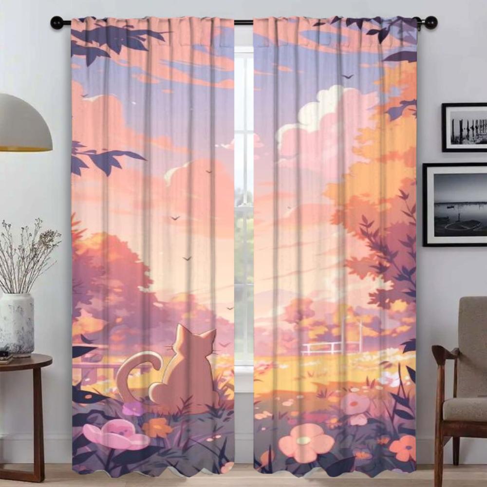 Sky and Ocean Elegant Room Curtains 2 Pieces Tulle for Bedroom Shades Halloween Decoration Living Room Curtain Partition Kitchen