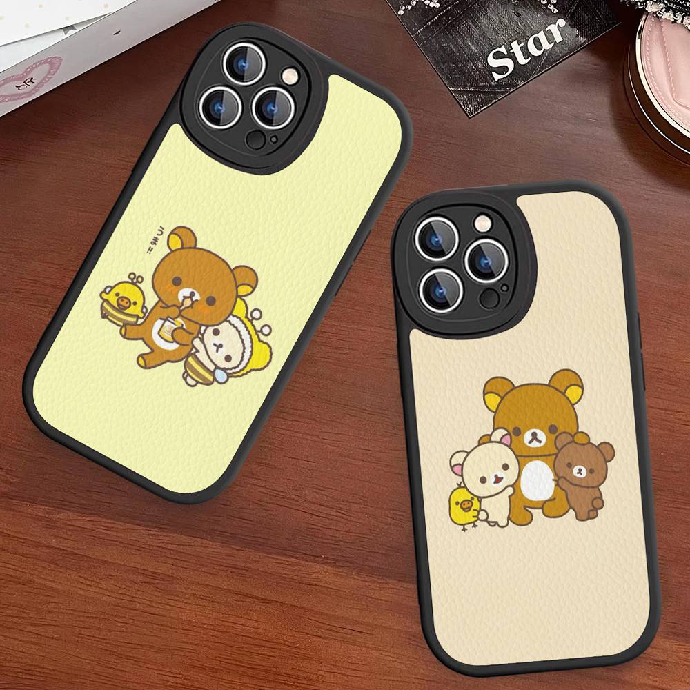 Cartoon Rilakkuma Bear Phone Case For iPhone 16 15 14 13 12 11 Pro Max Plus Shockproof Leather Cover