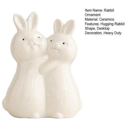 Yousheng Easter Hugging Rabbit Ceramics Figurine Miniature Pink White Couple Bunny Statue Home Office Desktop Decoration Ornament