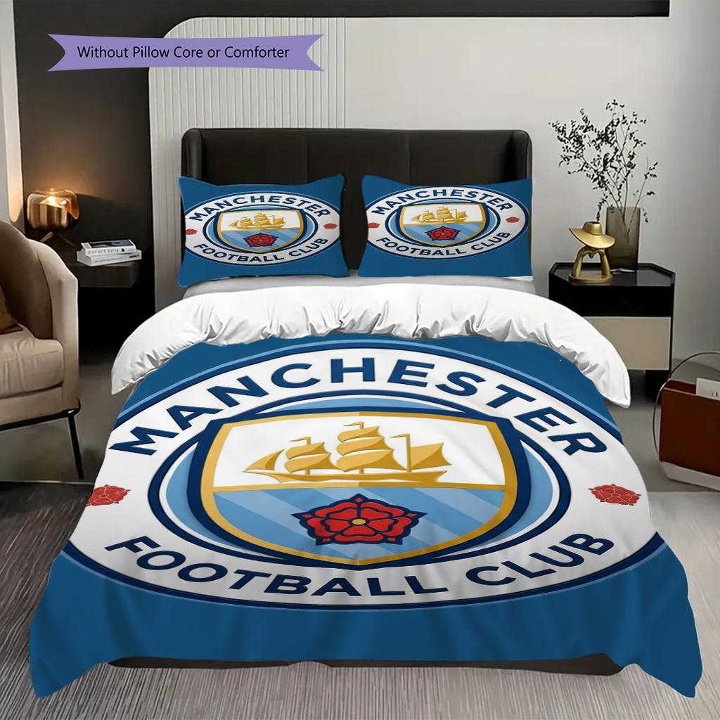 Manchester City Heritage Three-piece Set (1 * Duvet Cover + 2 * Pillowcase, Without Core) 2DFlat Christmas Birthday Gift Duvet Cover and Pillowcase