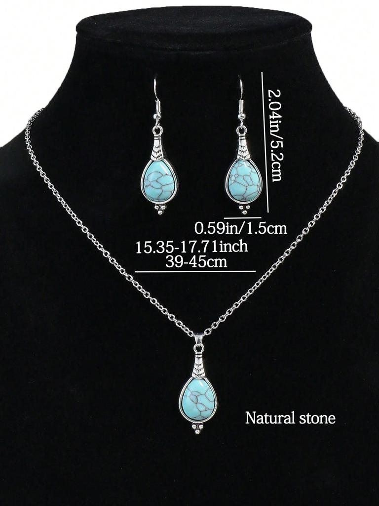 Bohemian Holiday Style Zircon Set Women's Water Droplet Stone Inlaid Classic Simple Earrings Short Necklace