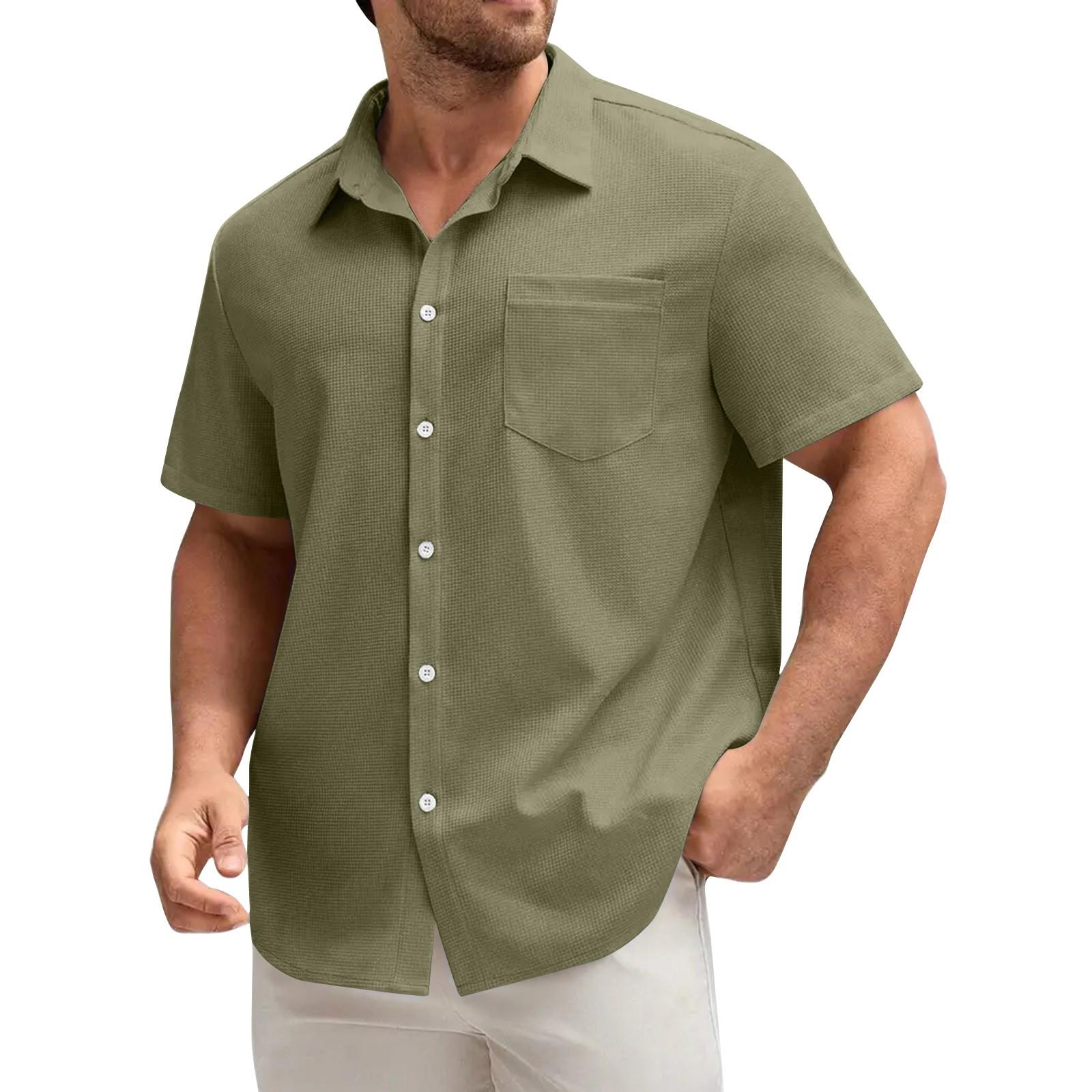 

Мужская повседневная однобортная однобортная рубашка с карманами и короткими рукавами L армия зеленый