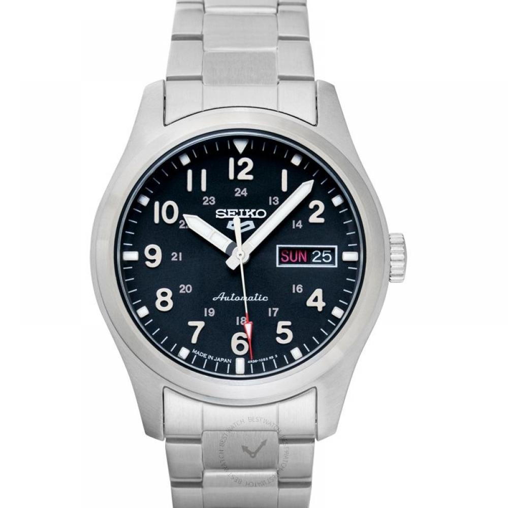 

Seiko 5 Спортивные автоматические мужские часы из нержавеющей стали с черным циферблатом
