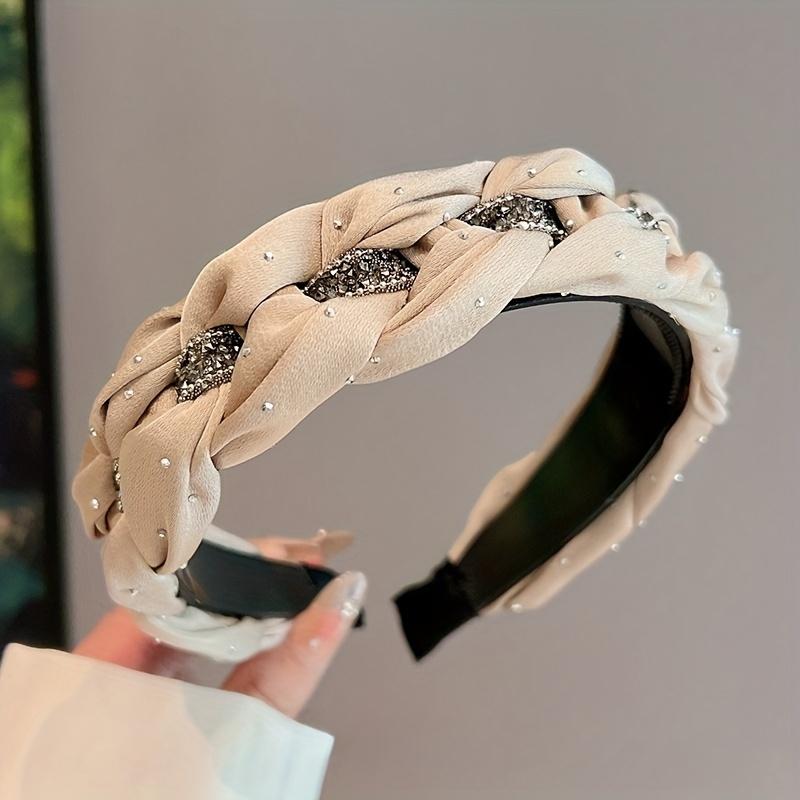 

Wide-brim Woven Rhinestone Hairband for Women, Korean Fashion Vintage Versatile Headband, Suitable for Daily Wear and Date Outfits