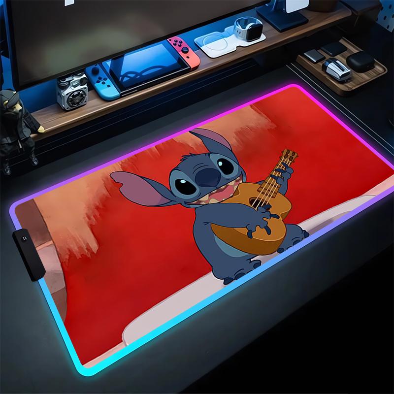 RGB Stitch Luminous Mouse Pad PC Kawaii Anime Colorful Mousepad XXL Gamer Cabinet Keyboard Rug Laptop Gaming Extended Desk Mat