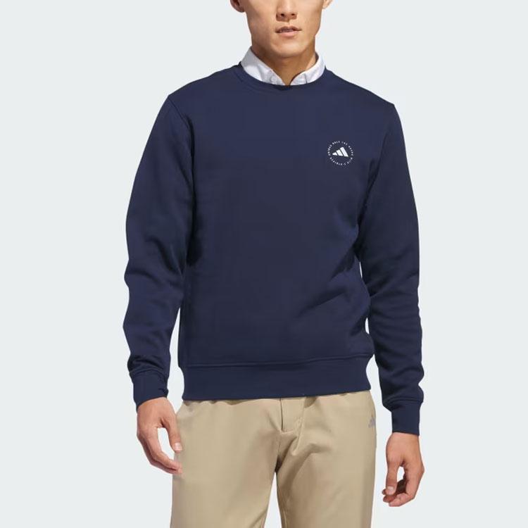 Adidas Crewneck Sweatshirt Solid Color Logo Round Neck Long Sleeve Men Sweatshirt Deep-Blue IU4518
