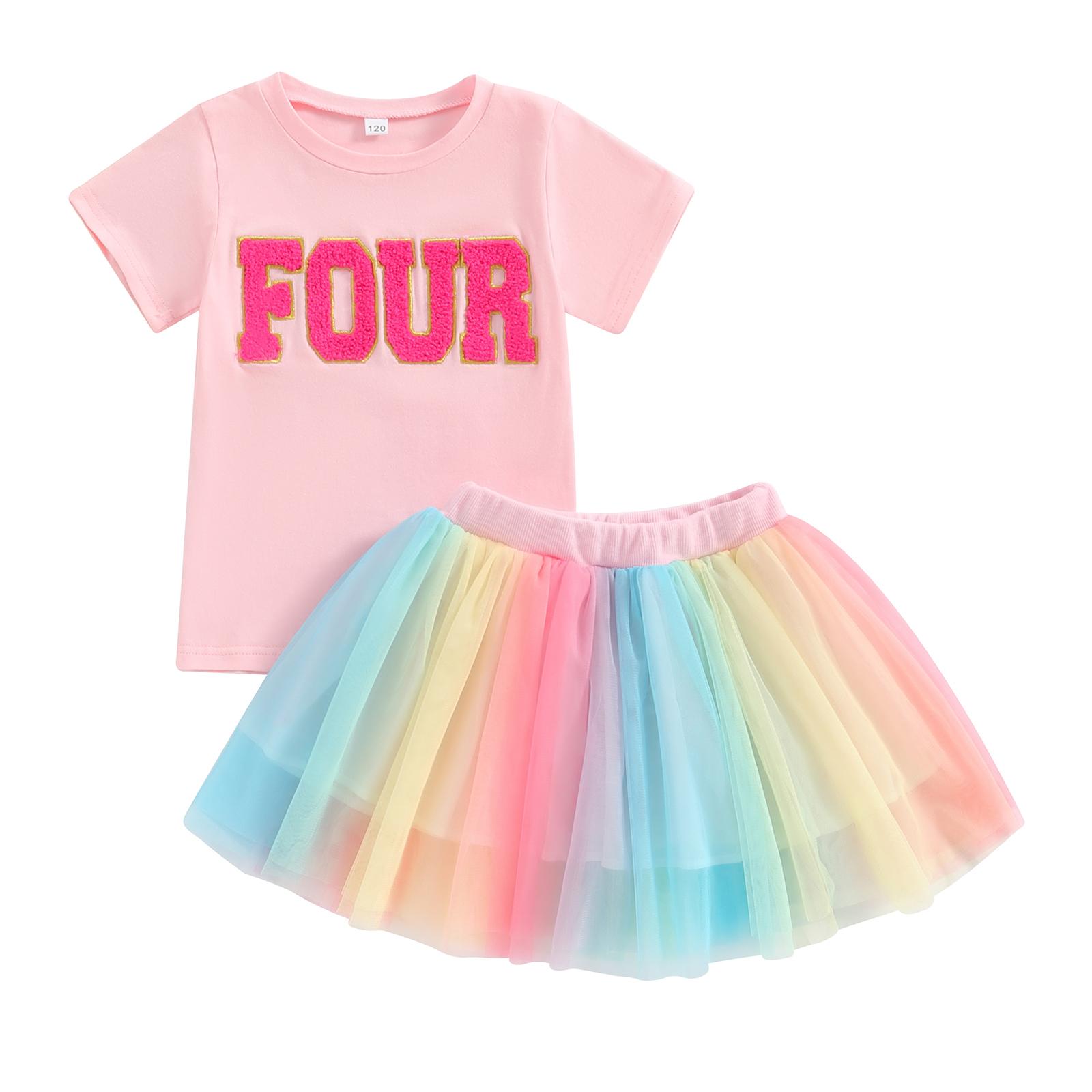 

Toddler Girls 2Pcs Summer Outfits Short Sleeve Letter Embroidery Tops + Tutu Skirt Set Baby Clothes