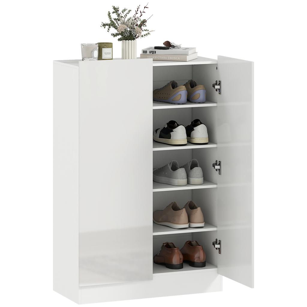 5-stufiger Schuhschrank für 20 Paar Schuhe, verstellbare Regale, für Eingangsbereich, Flur, Holz, Weiß