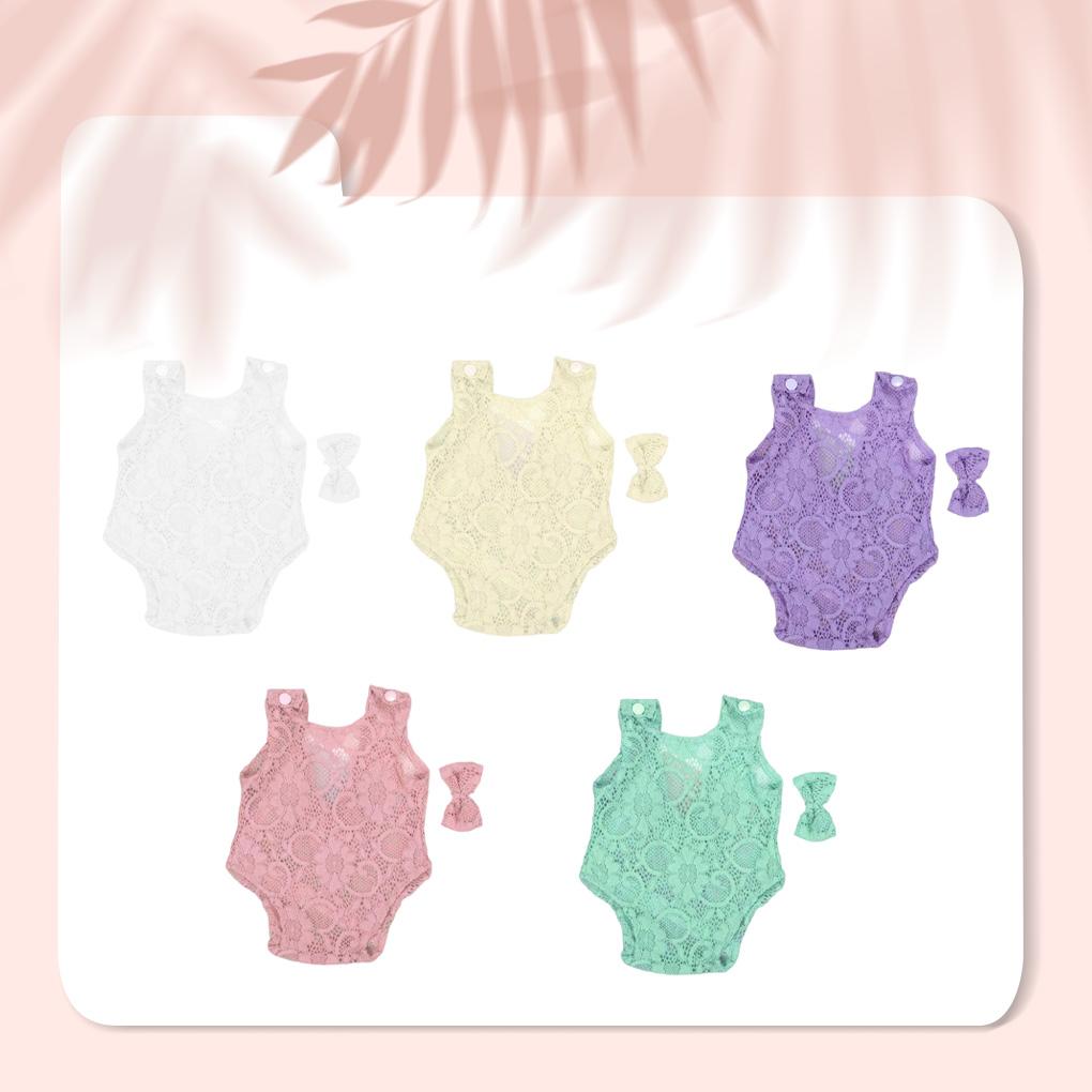 Newborn Photography Props Baby Cute Lace Outfit Headband Girl Children Solid Color Photo Costume Birth Accessory