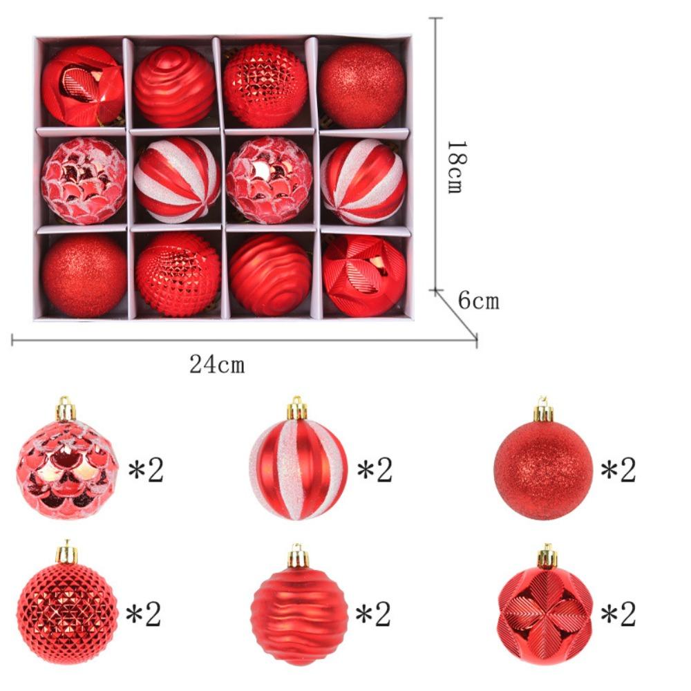 12PCS High-quality Plastic Christmas Ball Set 6CM 6 Colors Xmas Ornament Ball Suspensable Xmas Baubles Showcase