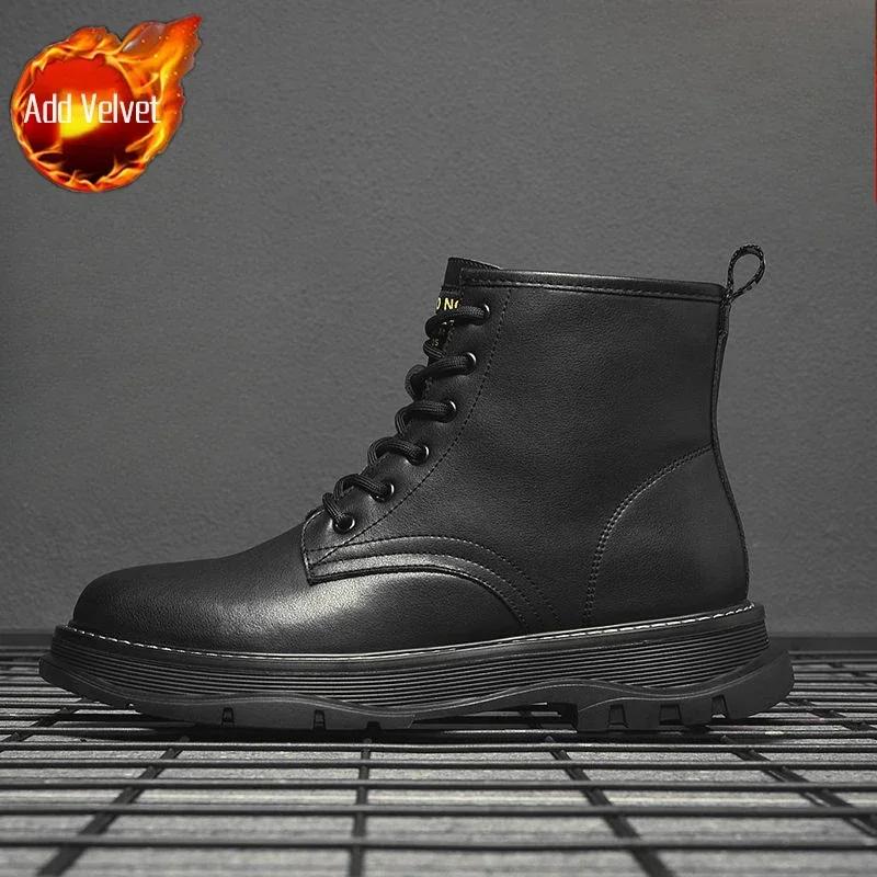 

Lace Up Height Increasing Male Casual Boots Black Low Price Elegant Legitimate Designer Men s Leather Shoes Common On Sale Retro 44