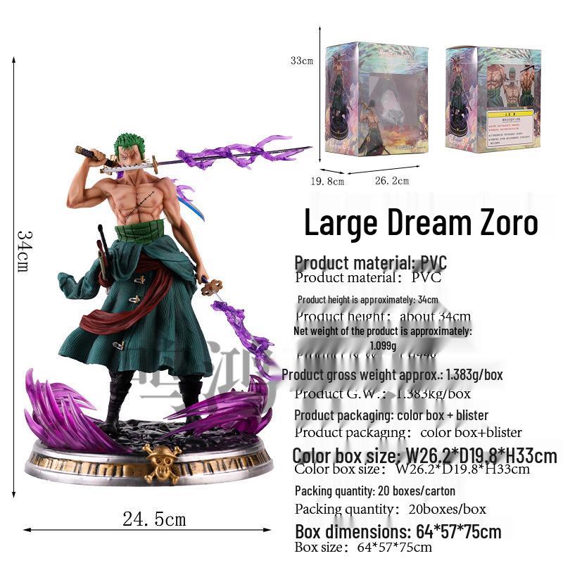 One Piece Zoro GK Statue: Doppelkopf, Austauschbares Drei-Schwerter-Stil Anime-Modell.