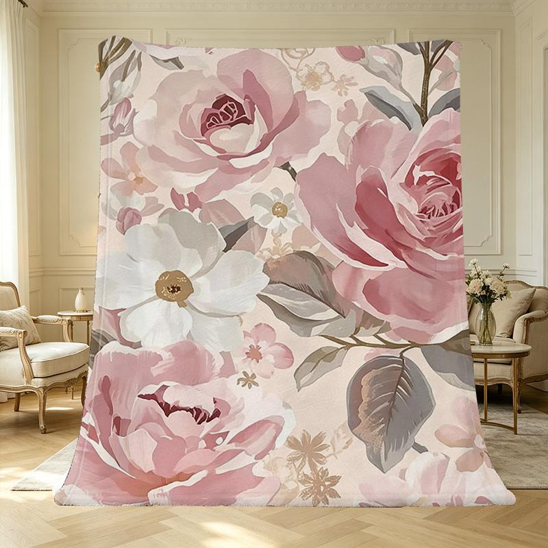 Floral Series Flannel Blanket Soft Warm Cozy, Machine Washable, Ideal for Home Sofa, Office Naps, Halloween & Christmas Comfort