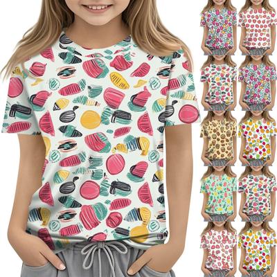 Moda infantil casual manga curta planta estampada gola redonda camiseta top