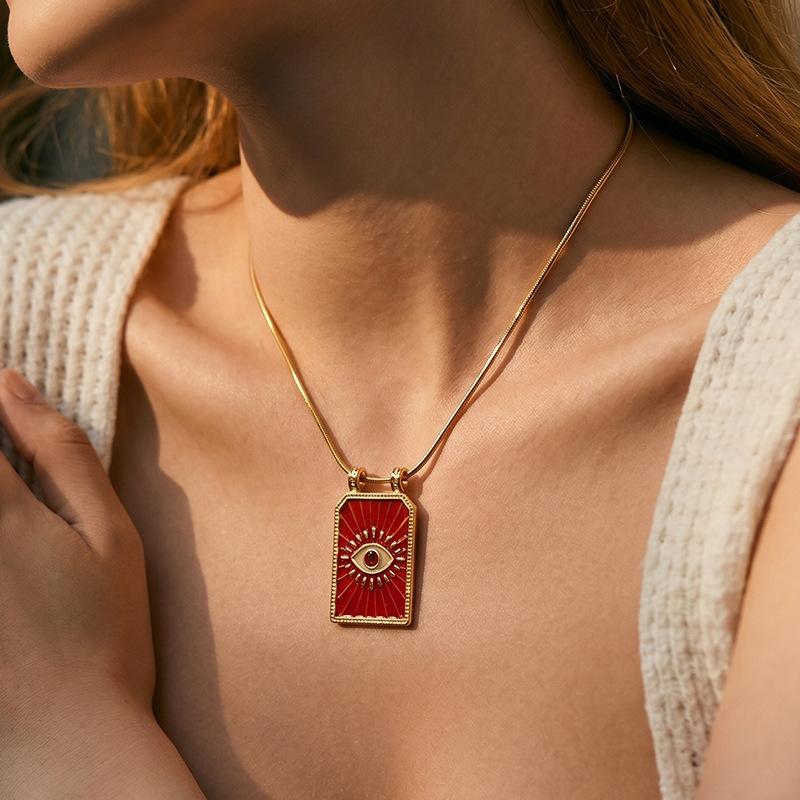 Best Selling Tarot Devil's Eye Necklace Color Oil Drip Craft Stainless Steel Gold Plated Non-Fading Clavicle Chain