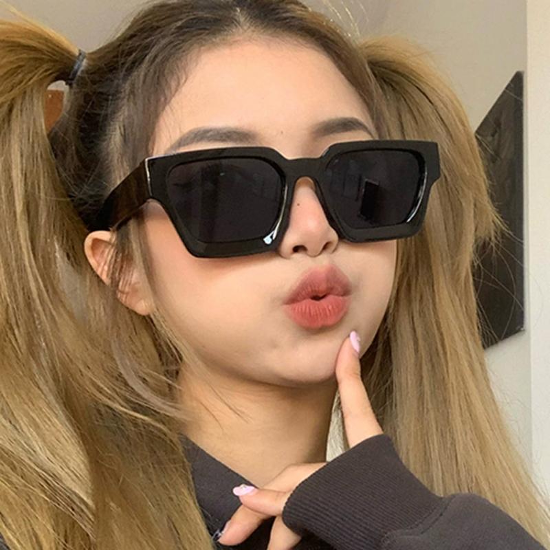 2pcs Candy Colors Square Sunglasses Woman Vintage Large Frame Design Sun Glasses Female Fashion Thick Frame