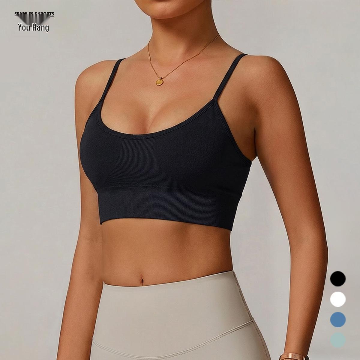 

Seamless Knit Yoga Camisole with Adjustable Straps & Removable Pads Large чорний