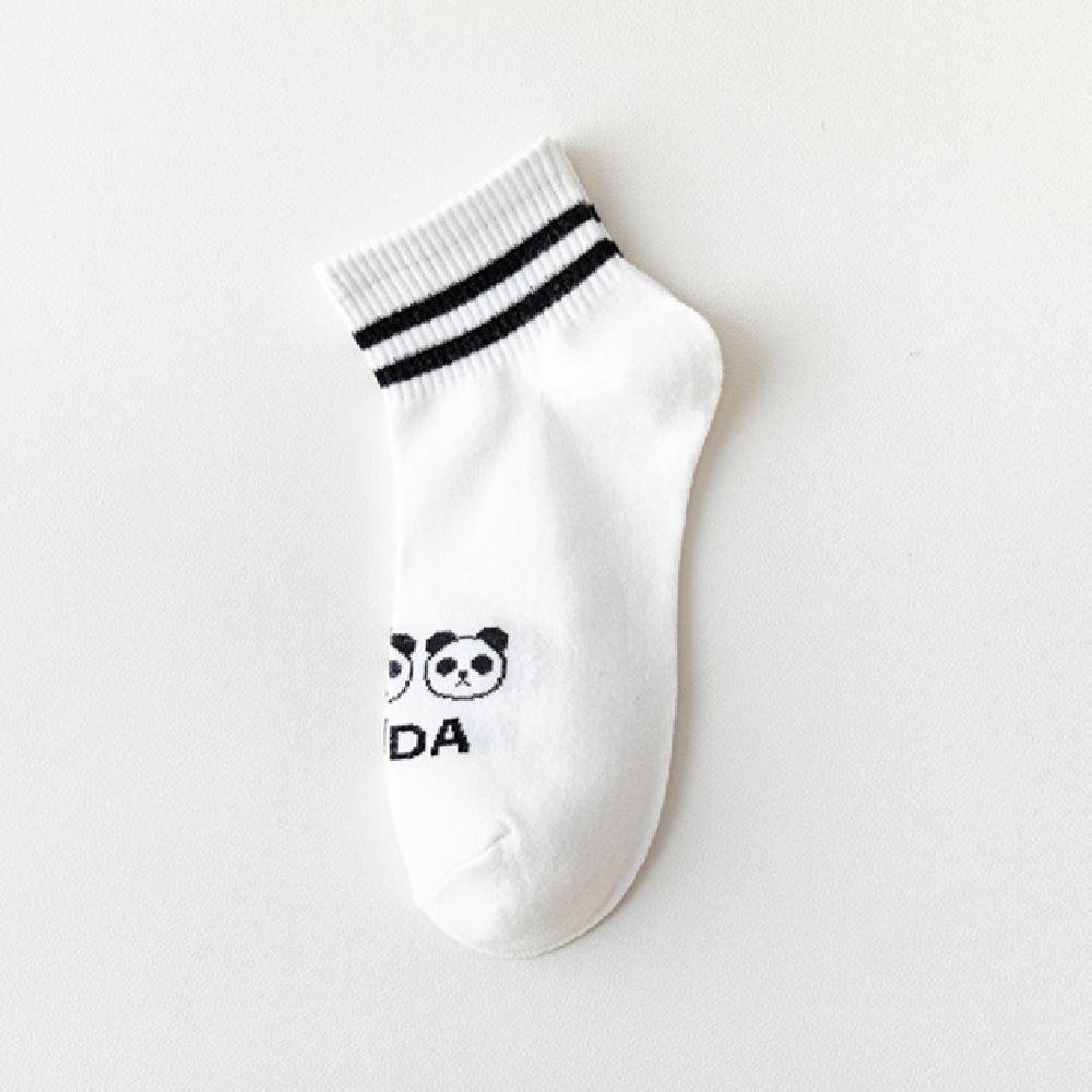 Girls Cute Panda Face Funny Short Ankle Socks White Casual Summer Spring Two Stripes Soft Cotton Women Sokken Sport Gift