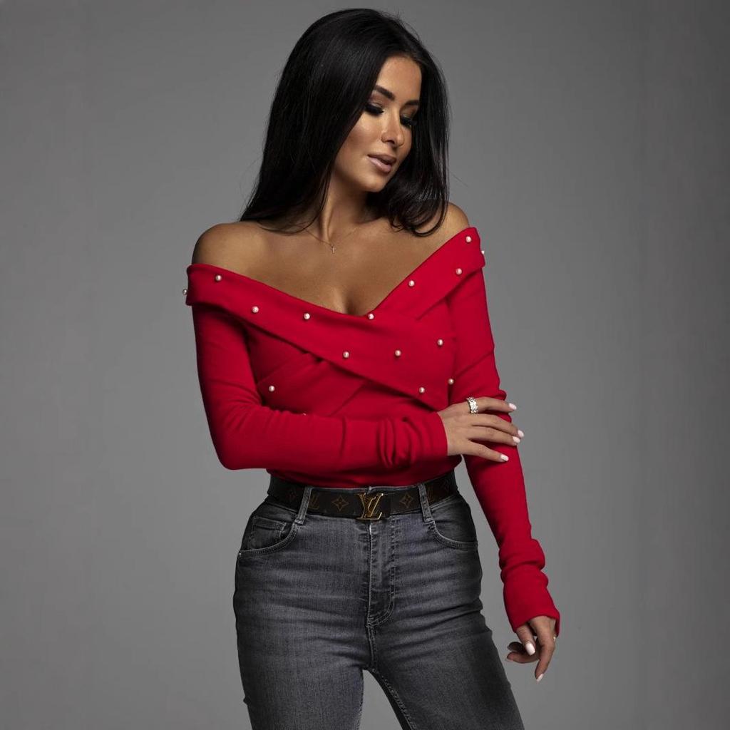 Spring/Autumn 2022 Women's Solid Color Beaded Top