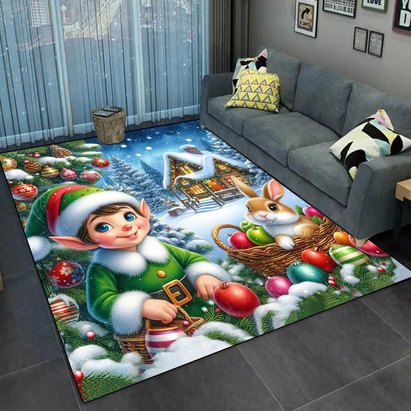 

[Durable Build] Festive Christmas Elf & Bunny Crystal Velvet Carpet - Durable, Wear-Resistant Protective Mat for Living Room, 60x90cm