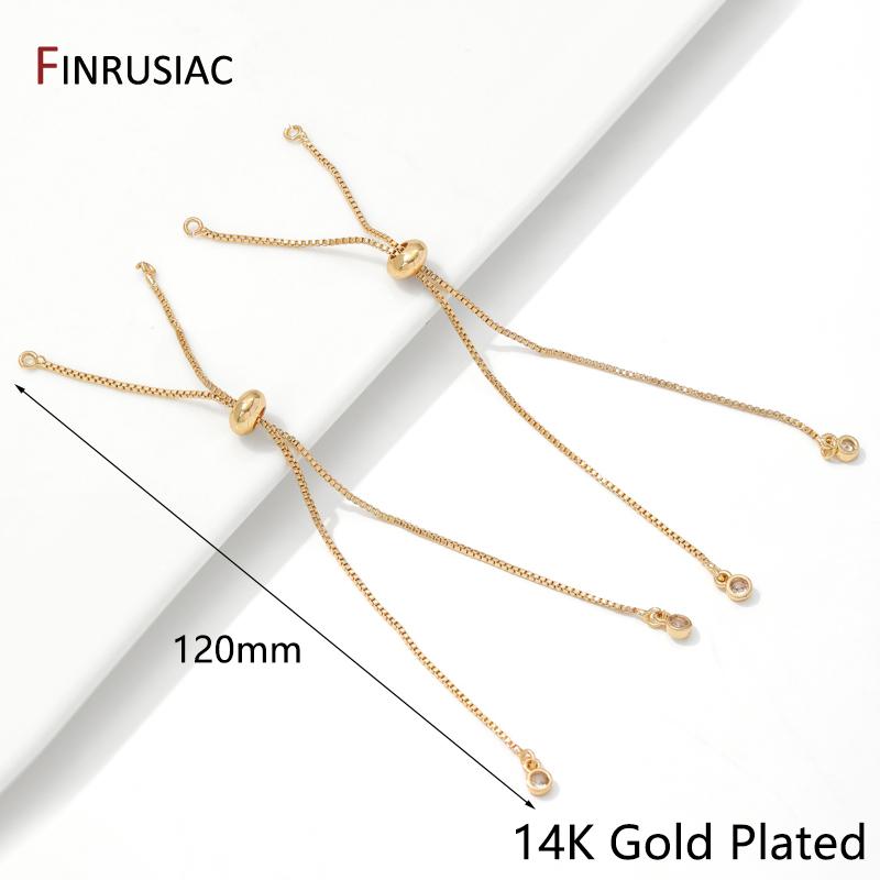 14K Gold Plated Brass Inlaid Zircon 12cm Adjustable Slider Bracelet Chain,Box Extender Chain For DIY Bracelet Making Accessories