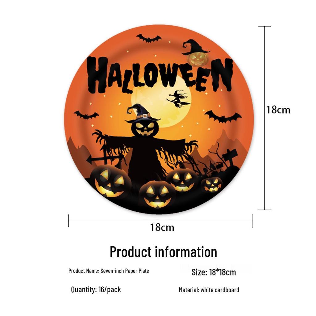 Halloween Party Tableware Set: Plates, Banner, Balloons & Tablecloth