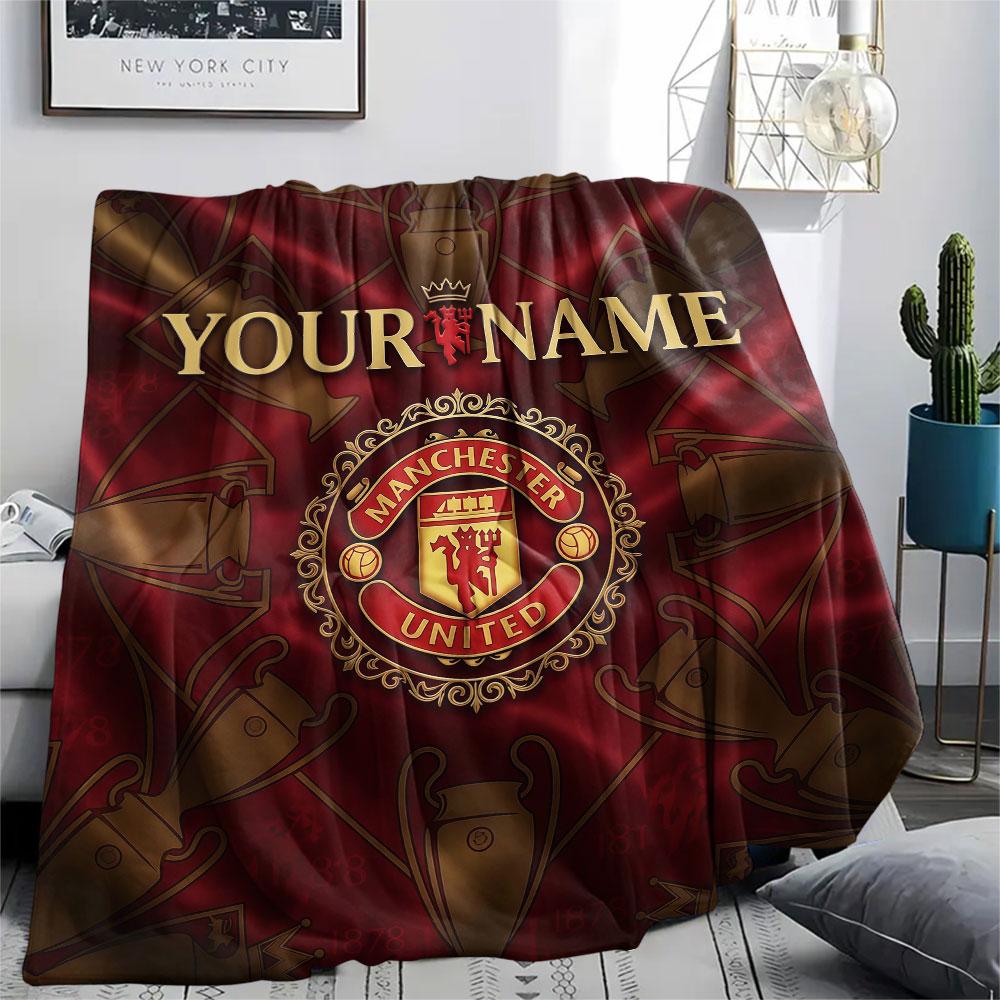 Custom Name,Manchester United FC Printed Flannel Blanket, Soft Throw for Bedroom Sofa, Washable, Christmas Present, Great Gift.