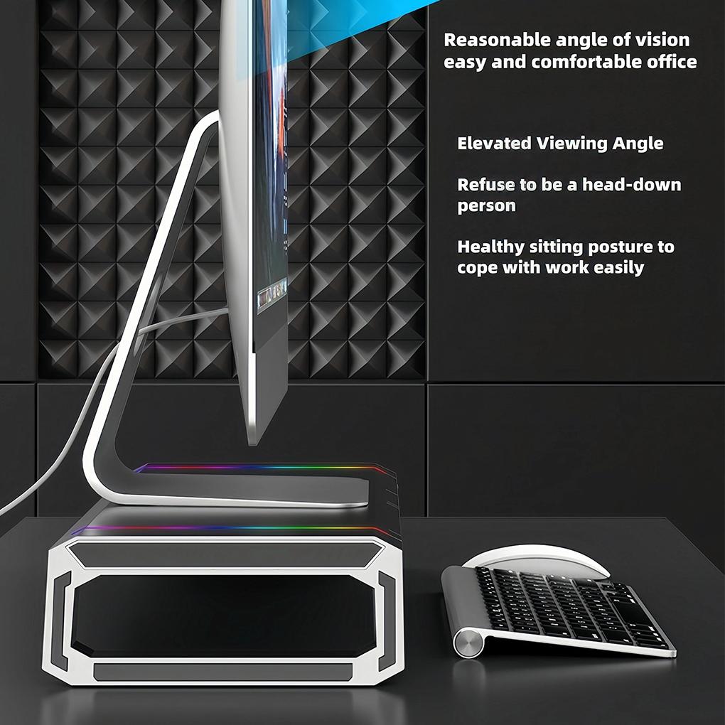 4USB PC Monitor Stand 7-color RGB light strip Monitor Arm Storage Space Bar Laptop Monitor Stand With USB Charging