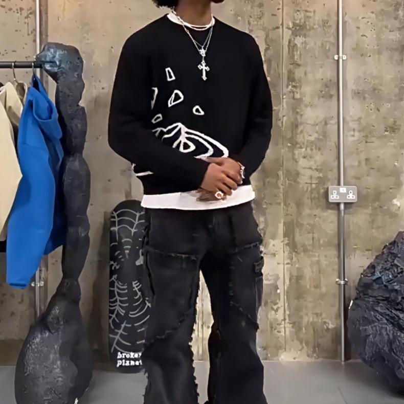 Amerikansk Street Style Unisex Jacquardstickad Tröja