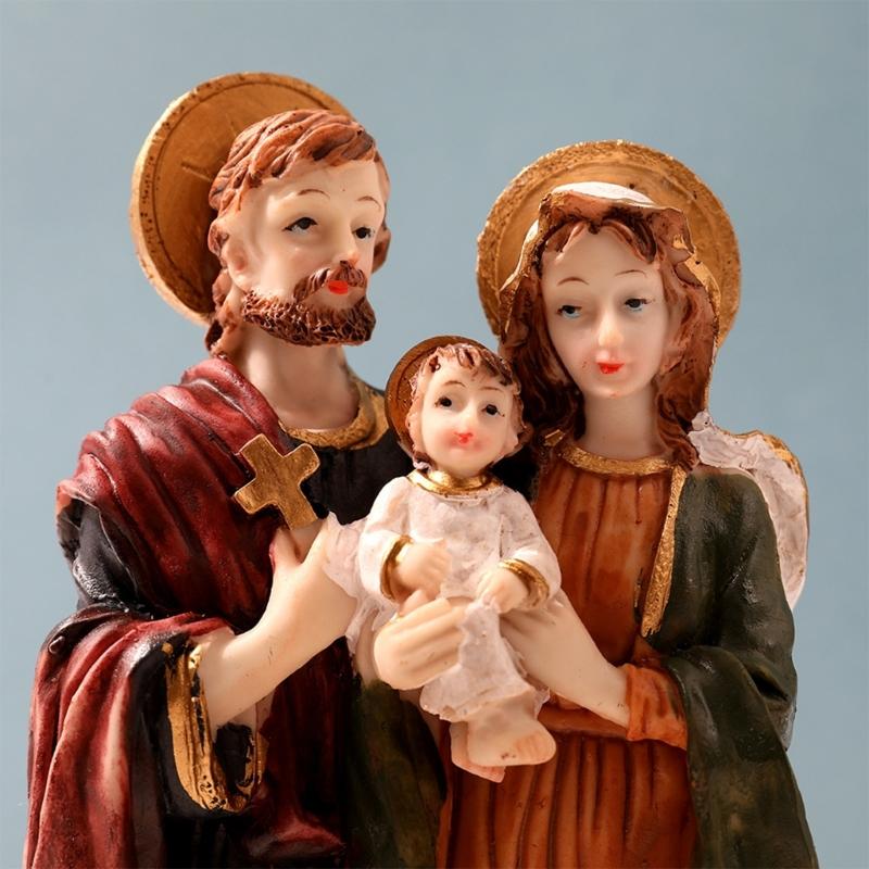 Resins Catholic Holy Family Statue Christmas Home Decors,Renaissances Sculptures Tabletop Centerpieces for Living Room