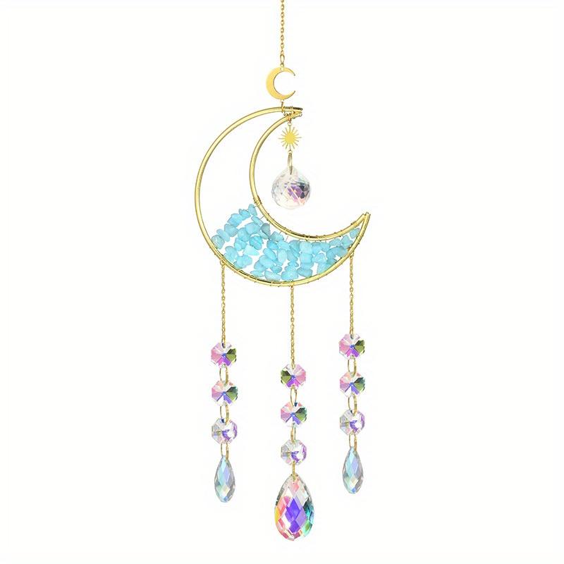 Moon Suncatcher Crystal Wind Chime Gold Moon Metal Hanging Pendant Diamond Rainbow Sun Catcher Window Car Hanging Garden Decor