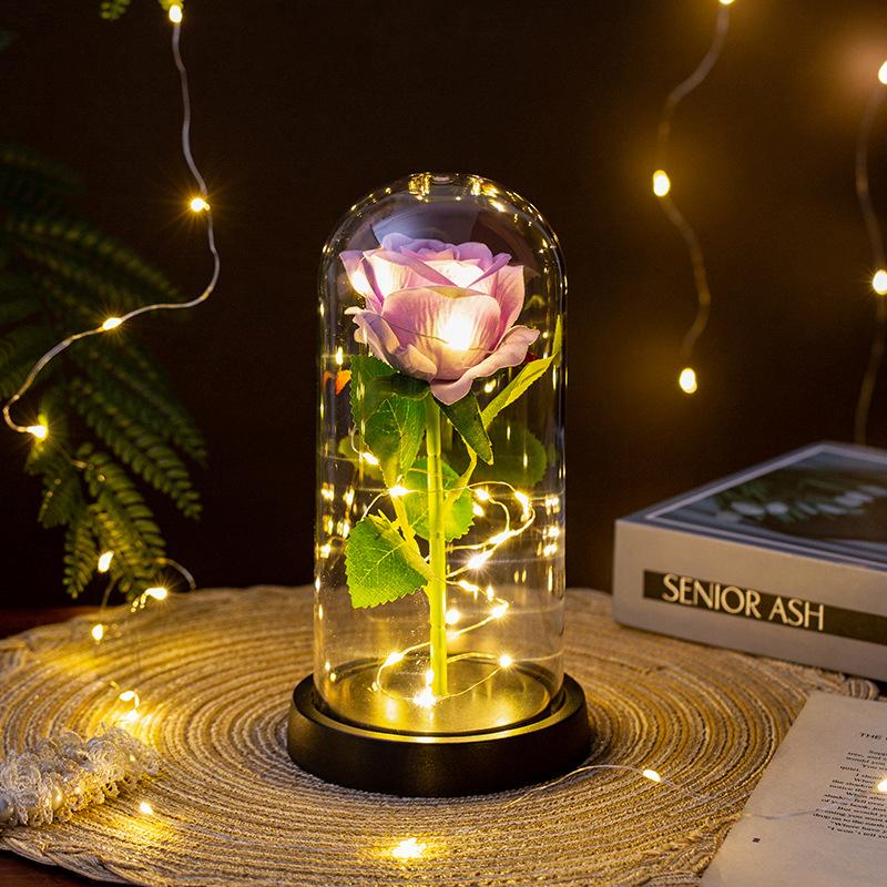 Wedding Birthday Valentine Day Present Eternal Rose Flower Vivid Luminous Ornament For Women Mom Girlfriend Wife Household Decoration