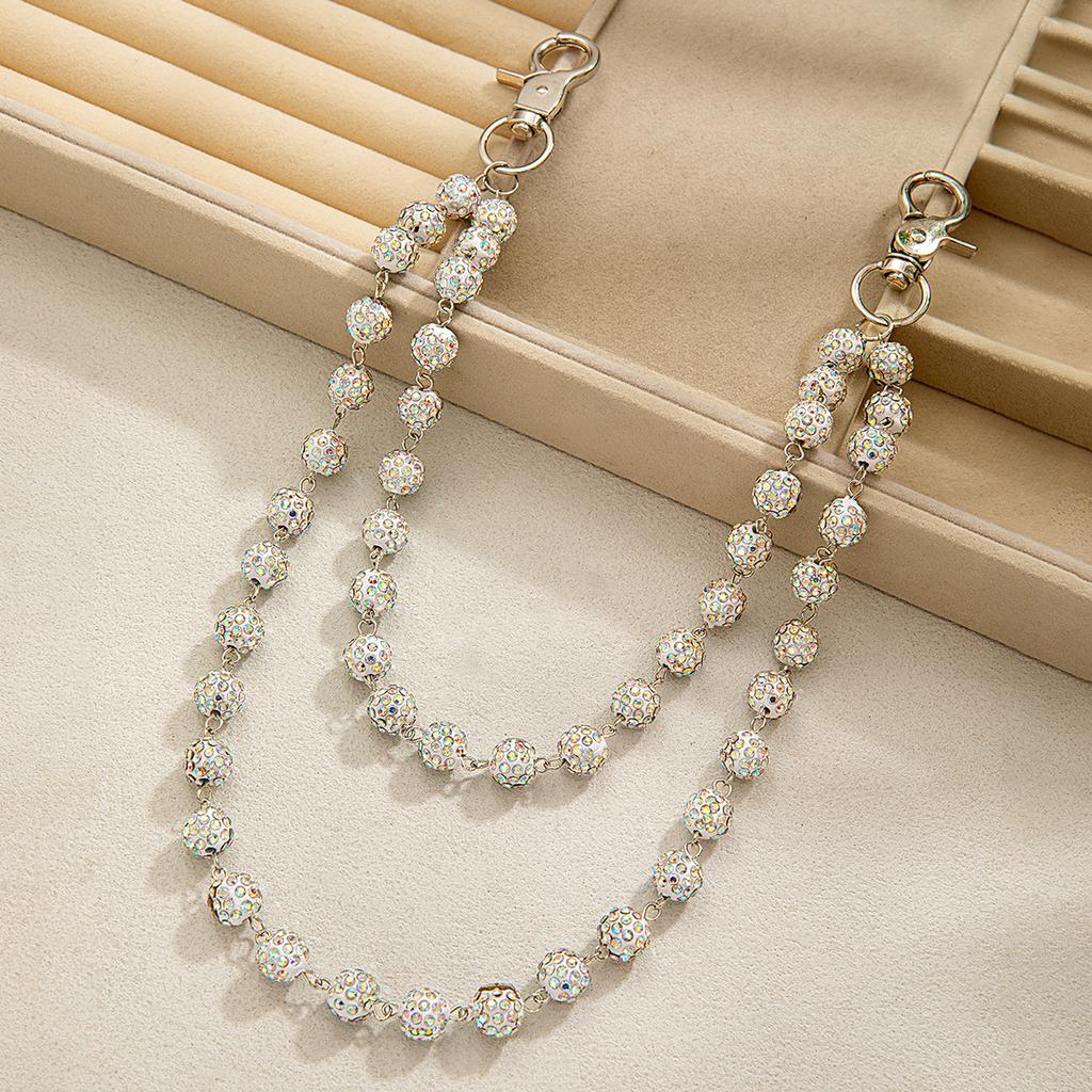 1 Hip Hop Trendy Colorful Zirconia Ball Double Layer Stacked Neutral Style Pants Chain Simple and Versatile Body Chain