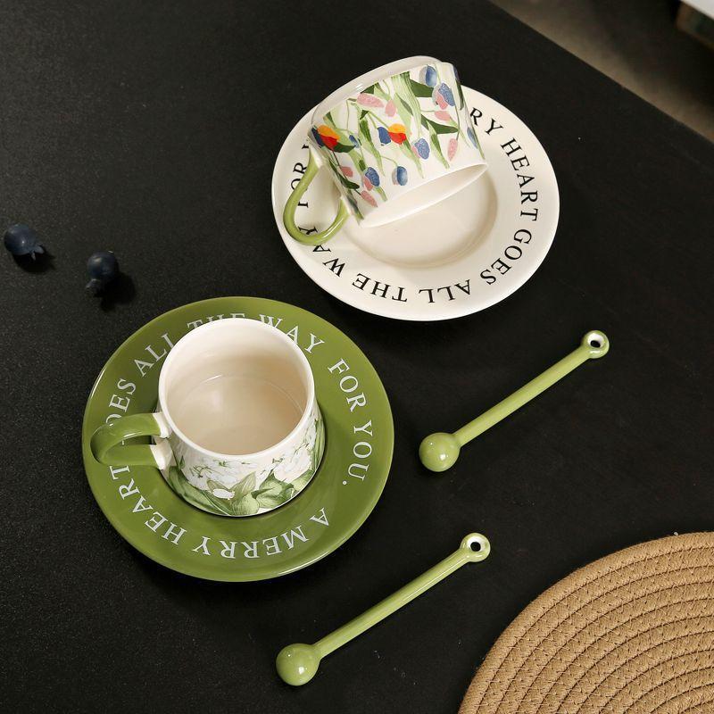 Original Hand Painted Lily of The Valley Flower Ceramic Coffee Cup Saucer Set Niche Latte Cup Afternoon Tea Exquisite Souvenir Gift